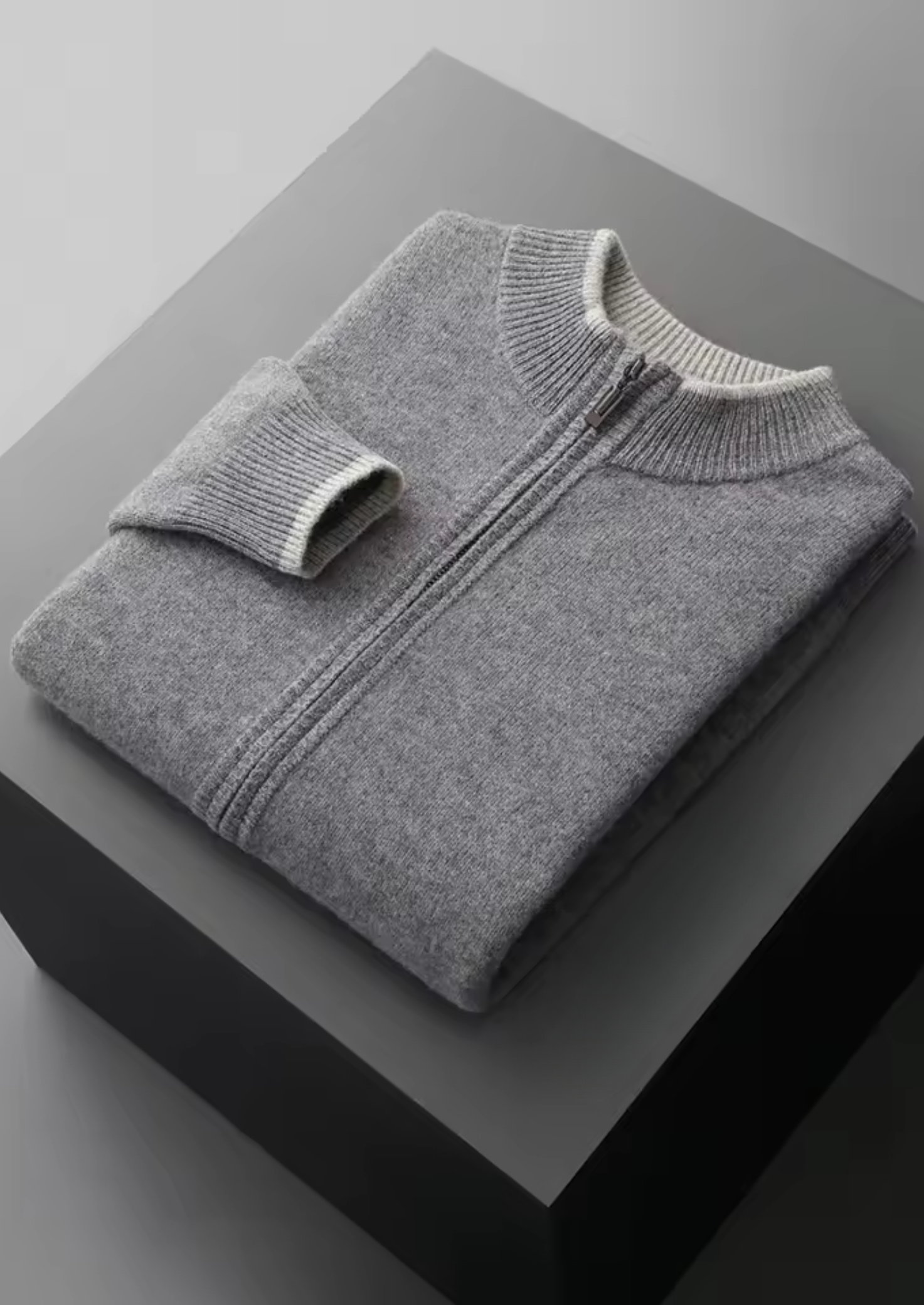 MERINO ZIP TWO-TONE CARDIGAN