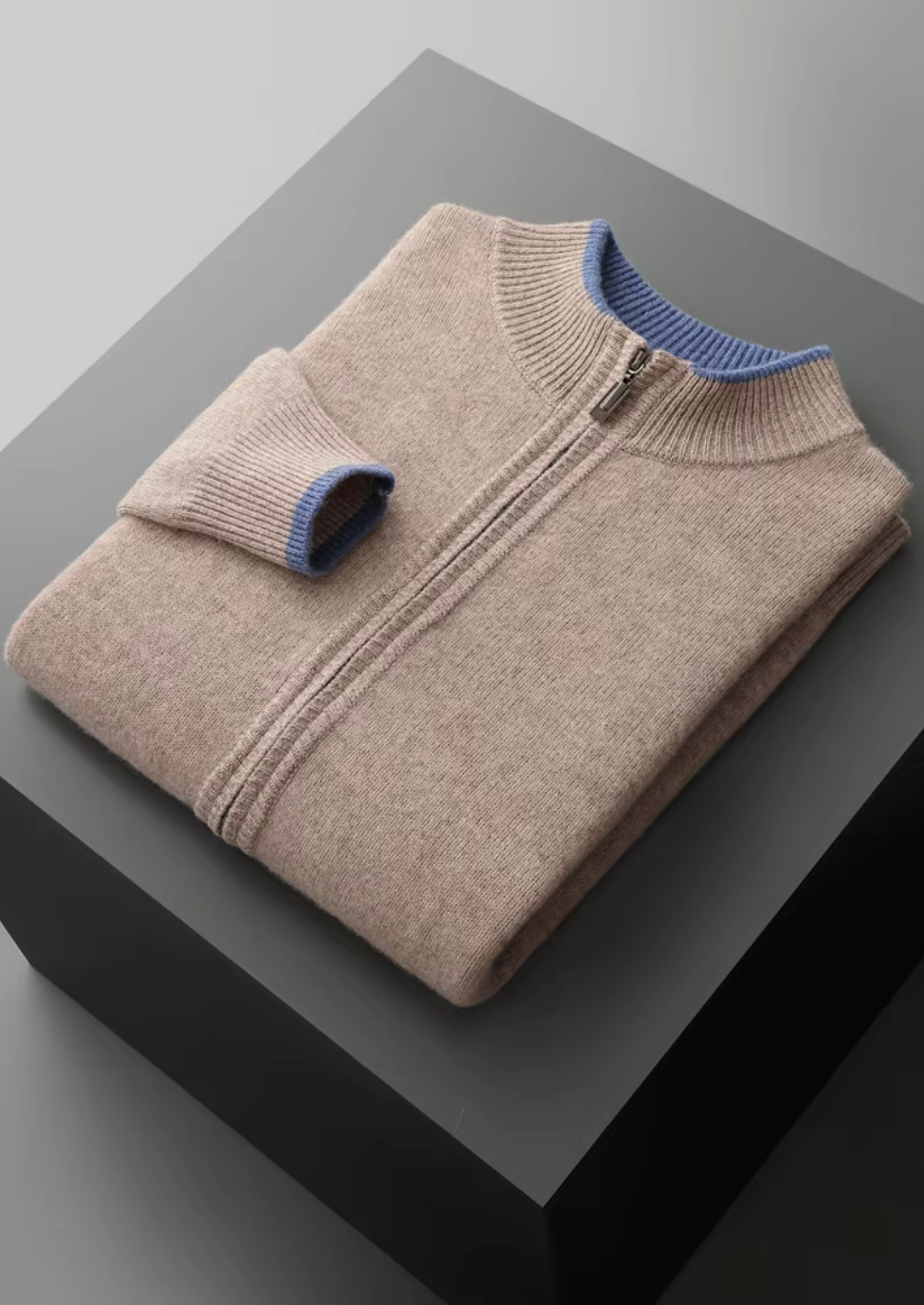 MERINO ZIP TWO-TONE CARDIGAN