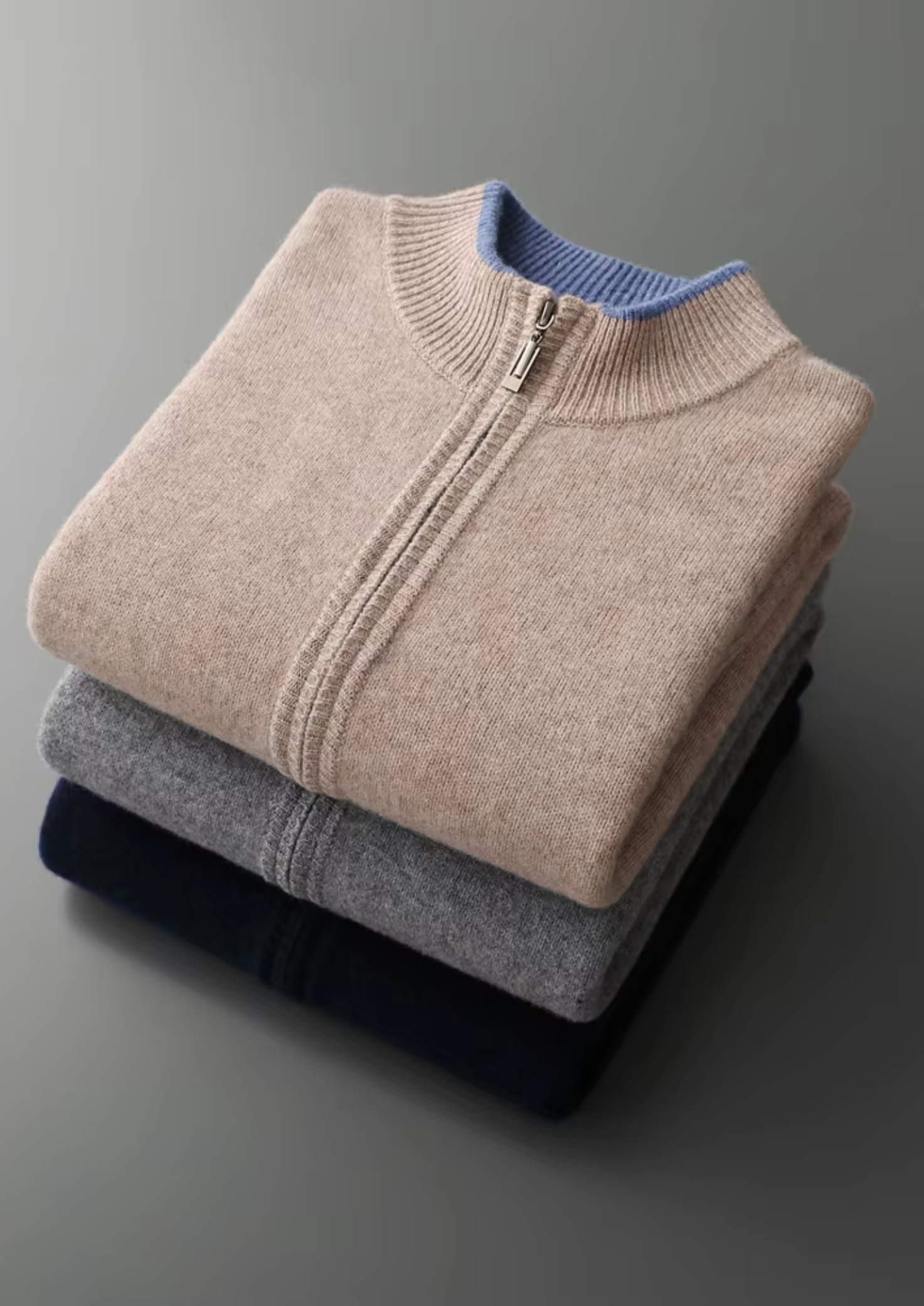MERINO ZIP TWO-TONE CARDIGAN