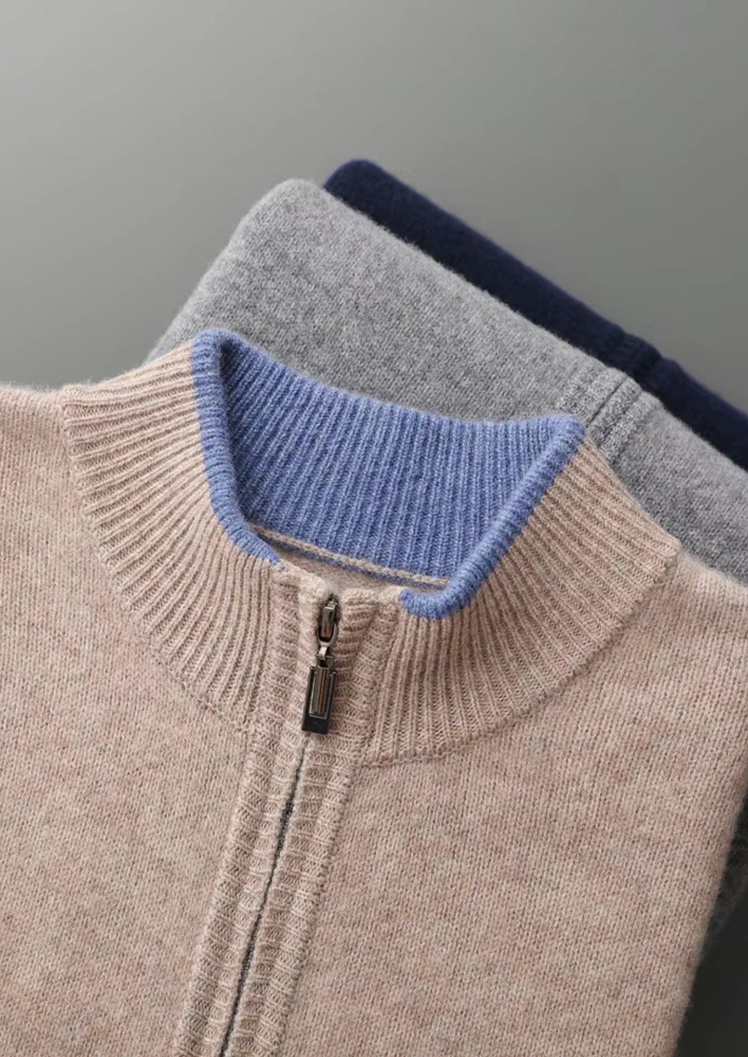 MERINO ZIP TWO-TONE CARDIGAN