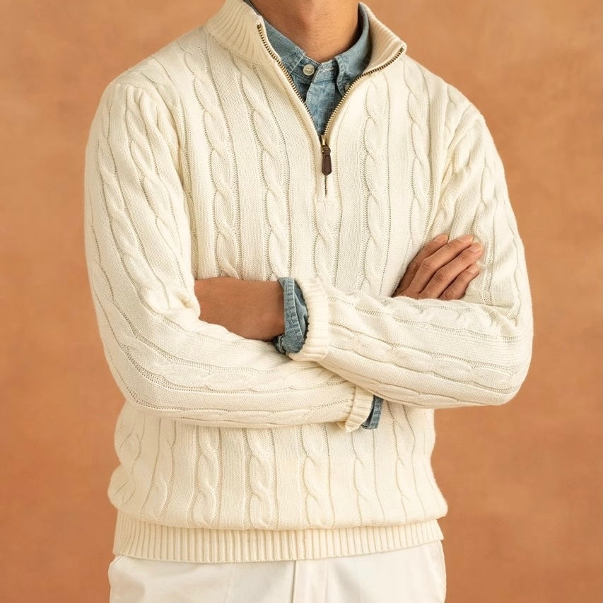 GENEVA Mock Neck Half-Zip Sweater