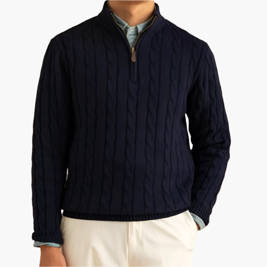 GENEVA Mock Neck Half-Zip Sweater