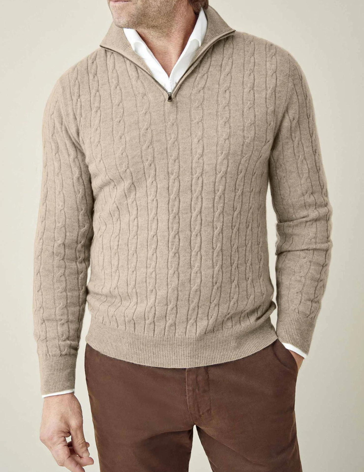 COURCHEVEL Cable Knit Zipper Sweater
