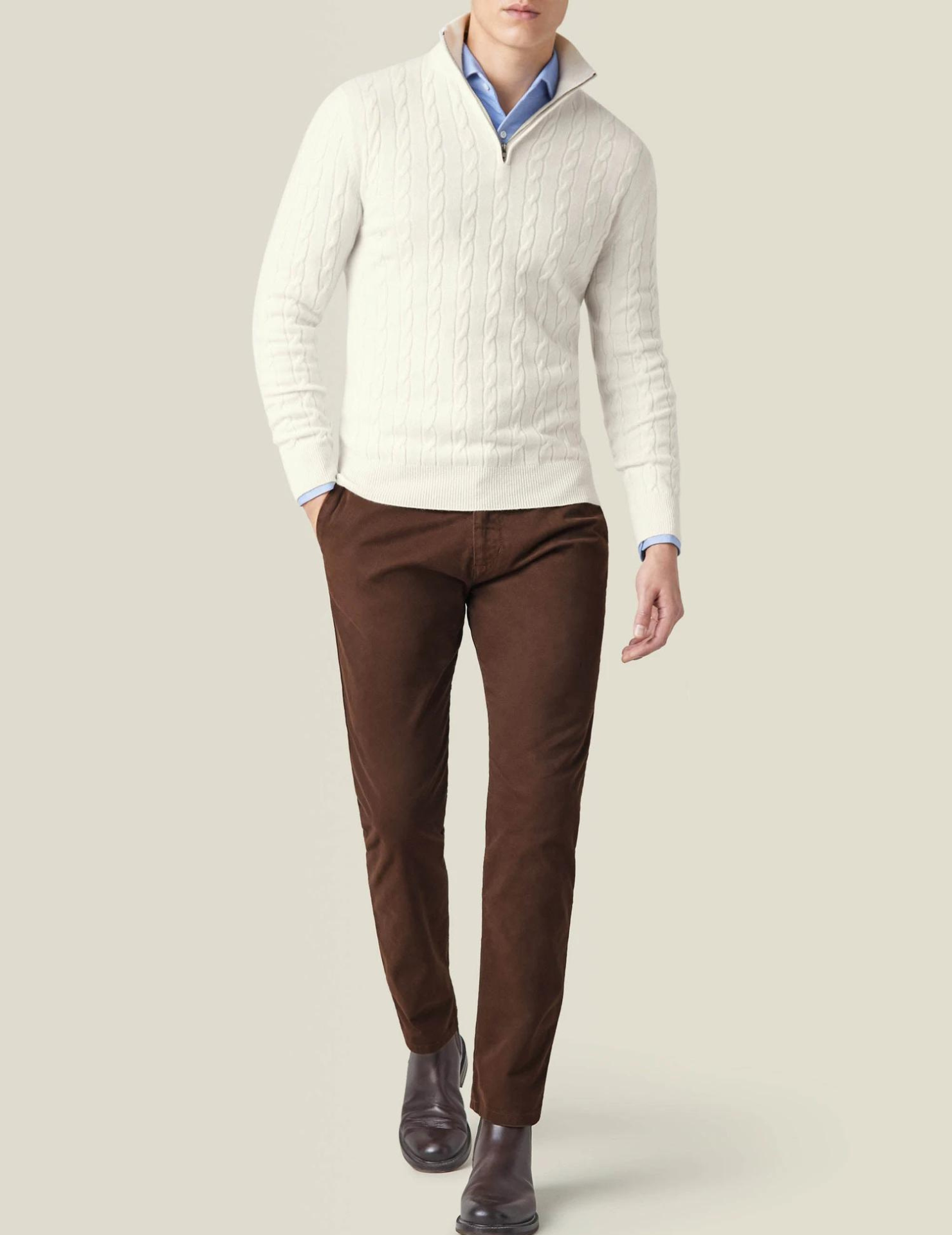 COURCHEVEL Cable Knit Zipper Sweater