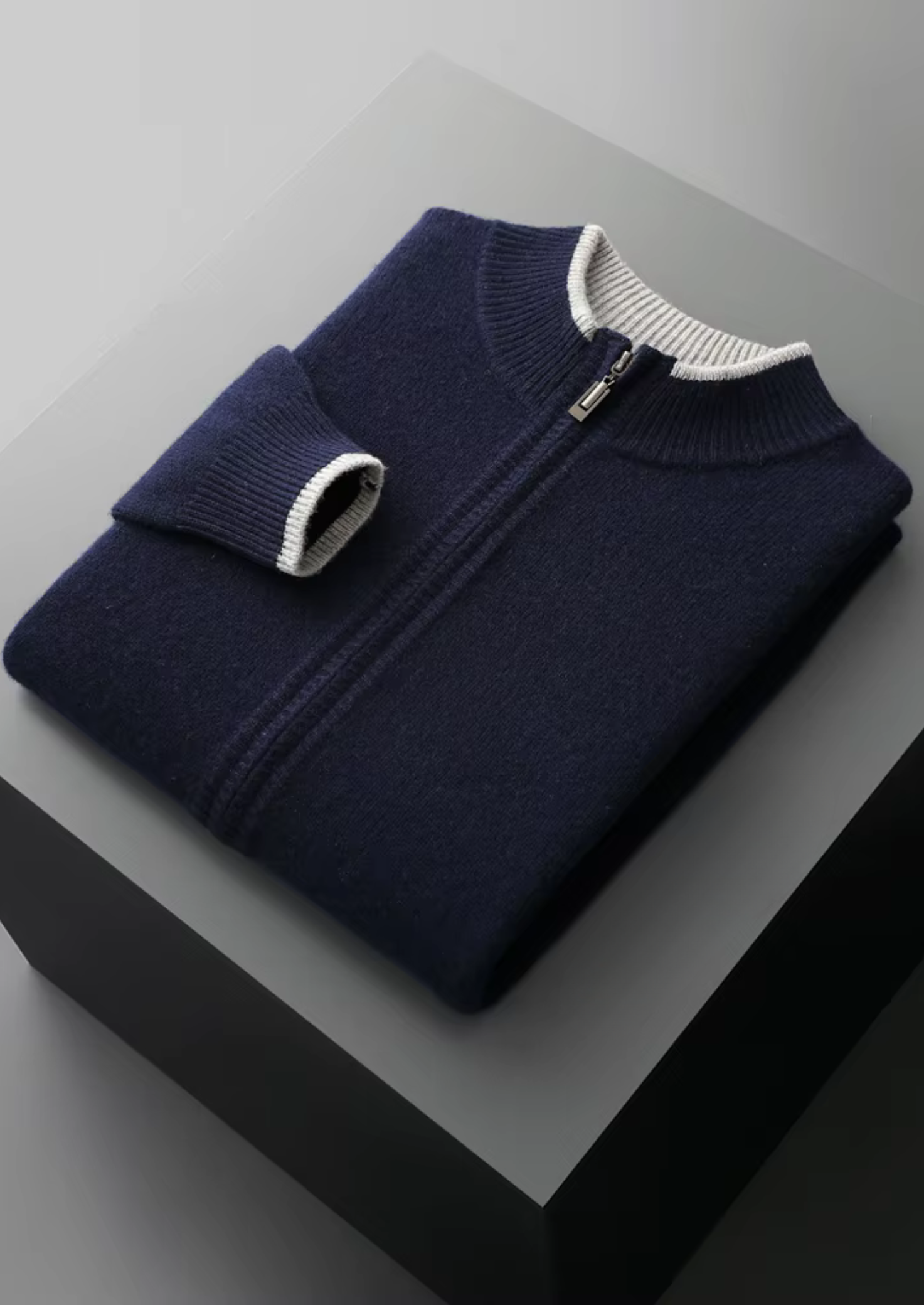 MERINO ZIP TWO-TONE CARDIGAN