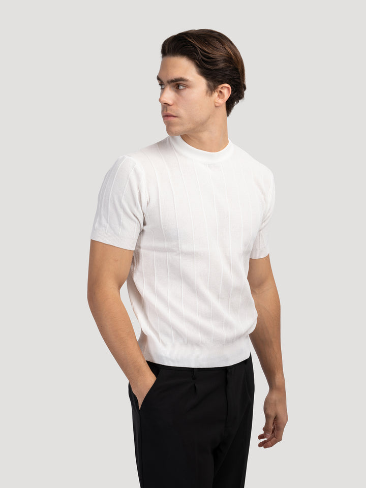 DONGJAK Solid Striped Knitted T-Shirt