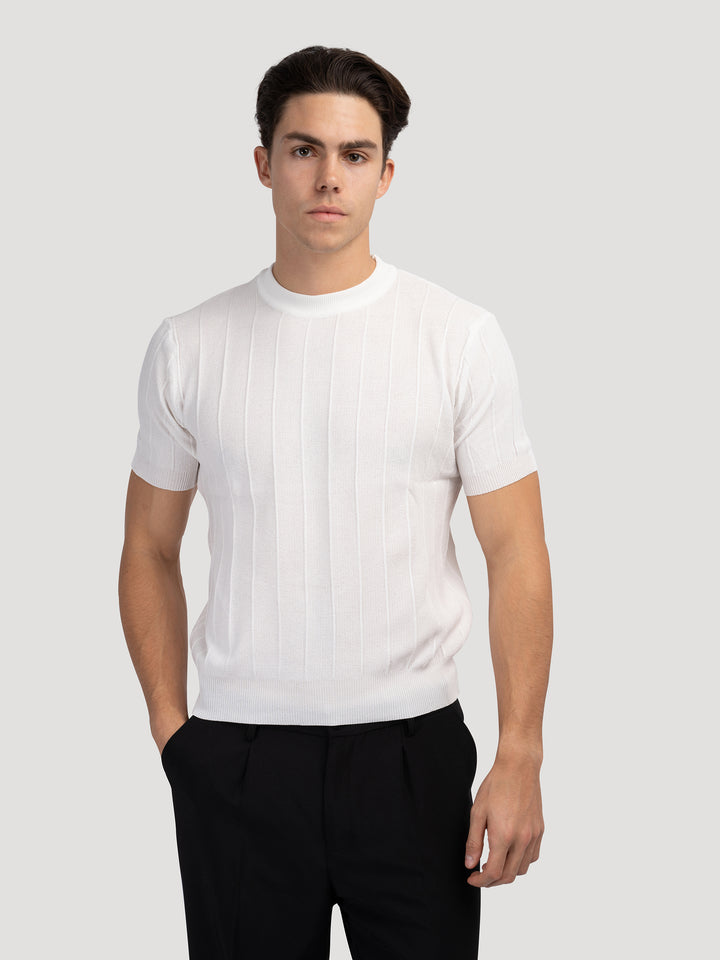 DONGJAK Solid Striped Knitted T-Shirt