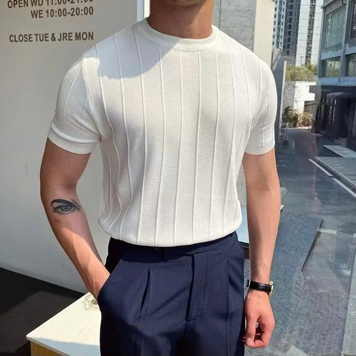 DONGJAK Solid Striped Knitted T-Shirt