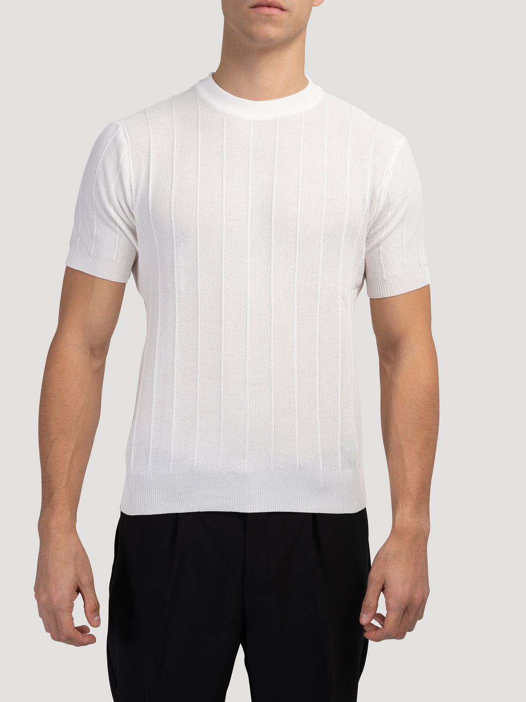 DONGJAK Solid Striped Knitted T-Shirt