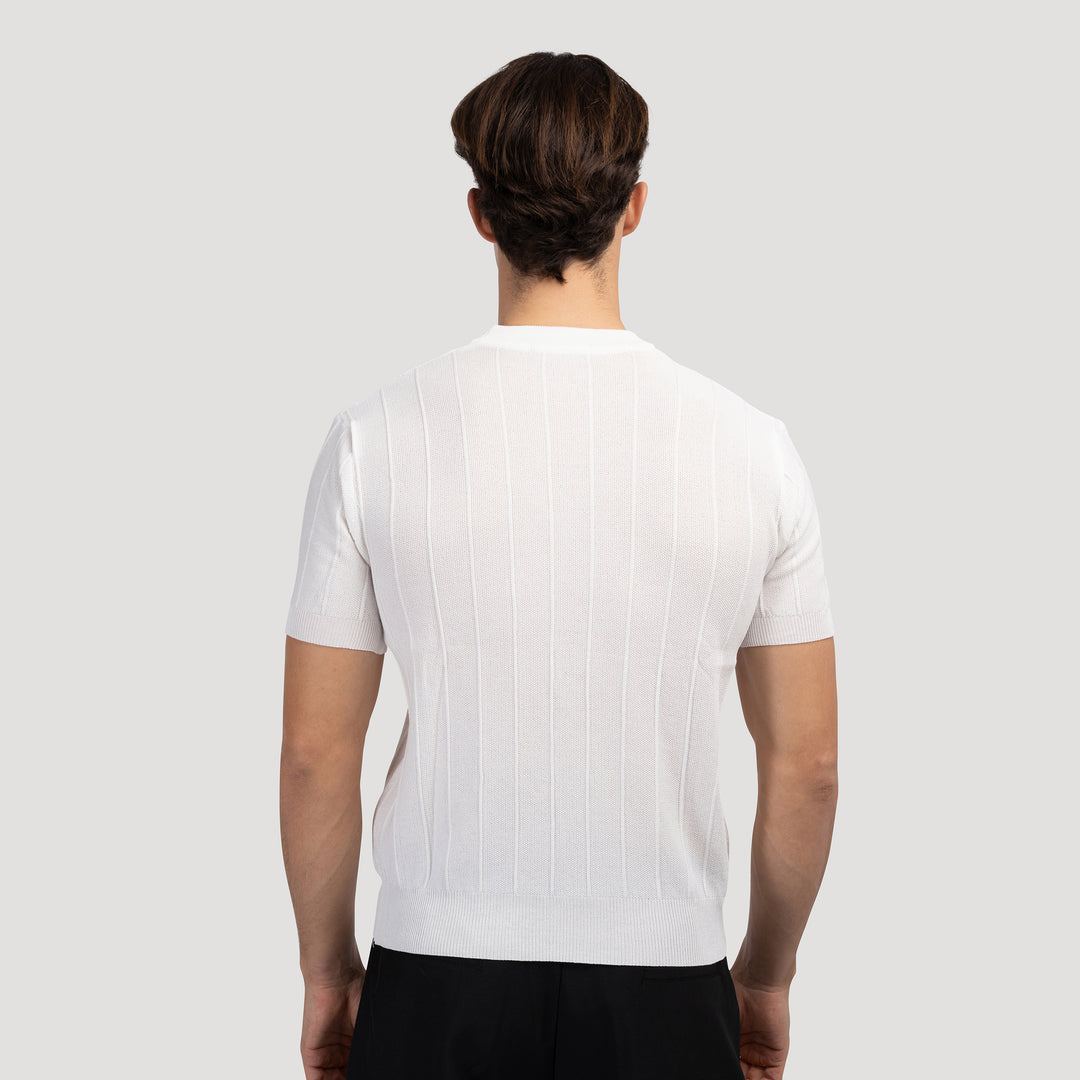 DONGJAK Solid Striped Knitted T-Shirt