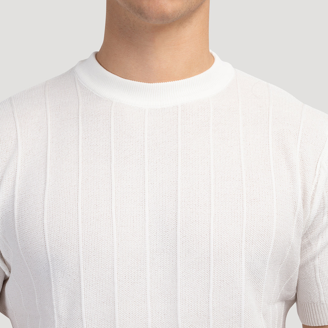 DONGJAK Solid Striped Knitted T-Shirt