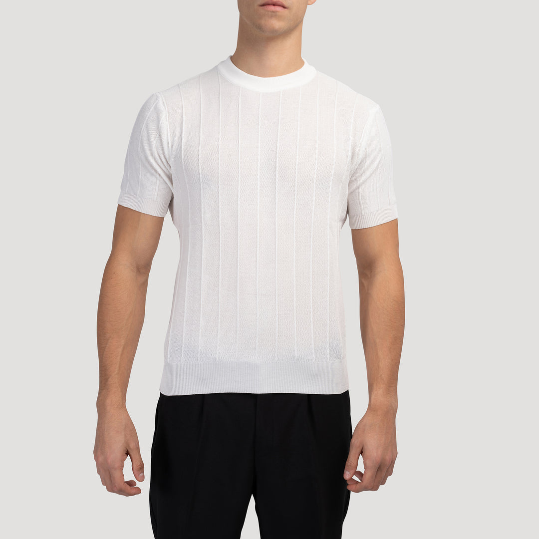 DONGJAK Solid Striped Knitted T-Shirt