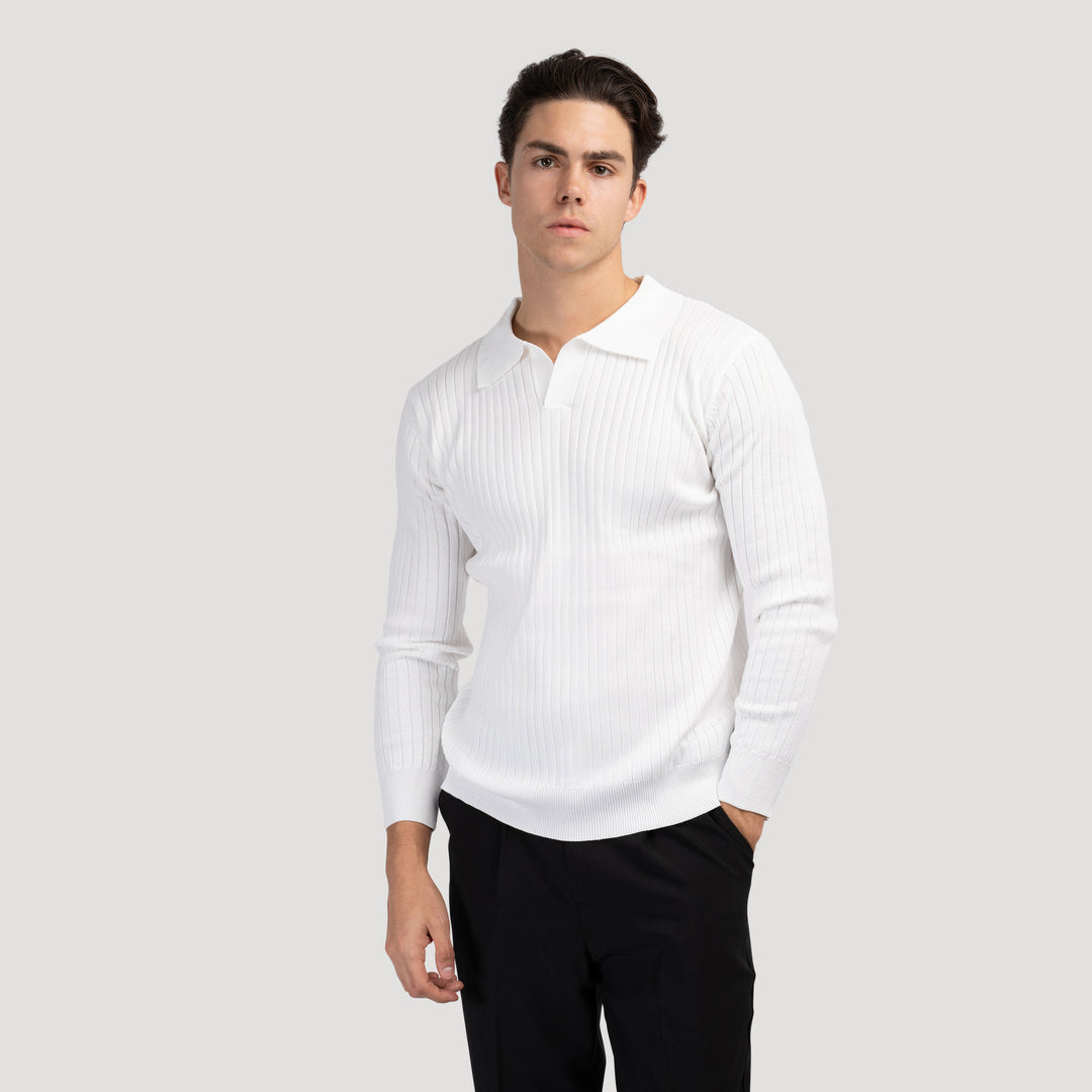 SUWON Long Sleeve V-Neck Polo