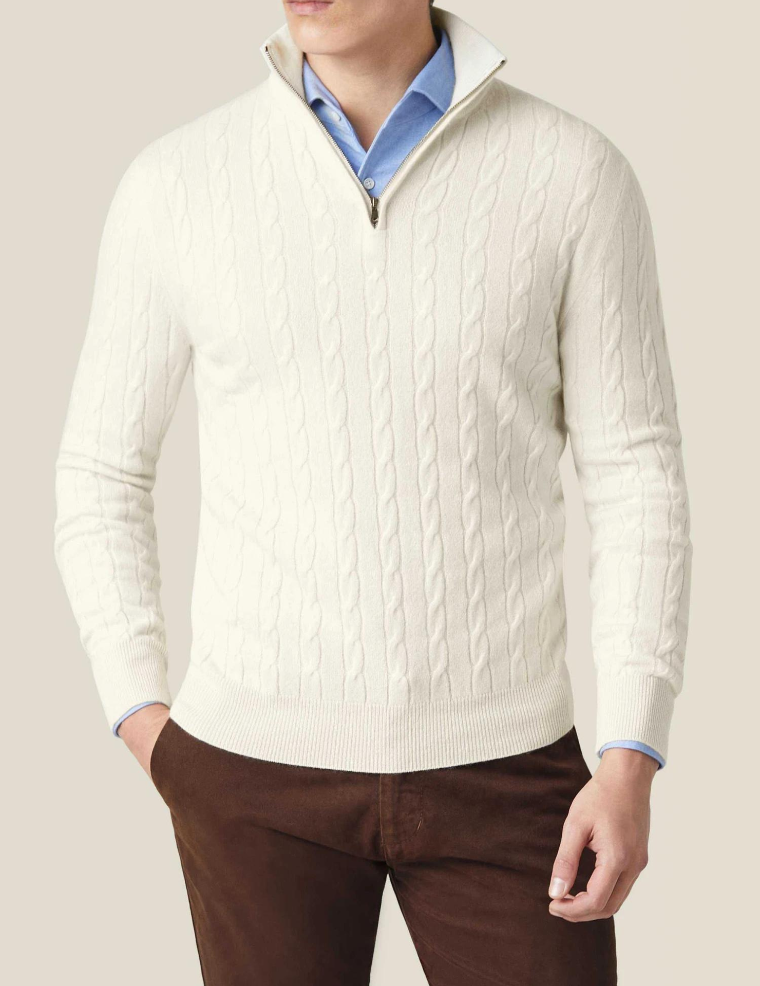 COURCHEVEL Cable Knit Zipper Sweater