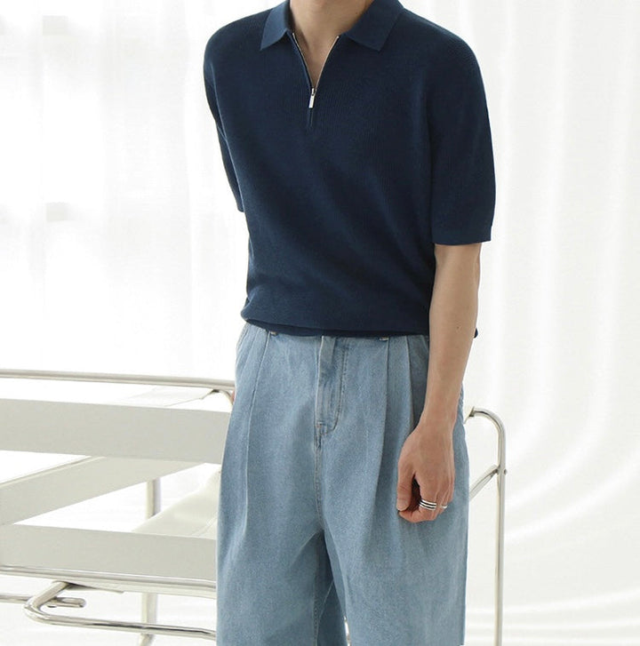 ANYANG Zipped Polo Sweater